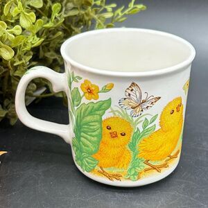 Vintage Small 3” Mug with Yellow Chicks, Butterflies, snail Russian